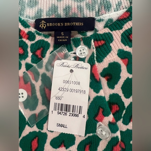 NWT Brooks Brothers Green and Pink Leopard Print Cardigan | Size S - Picture 11 of 12
